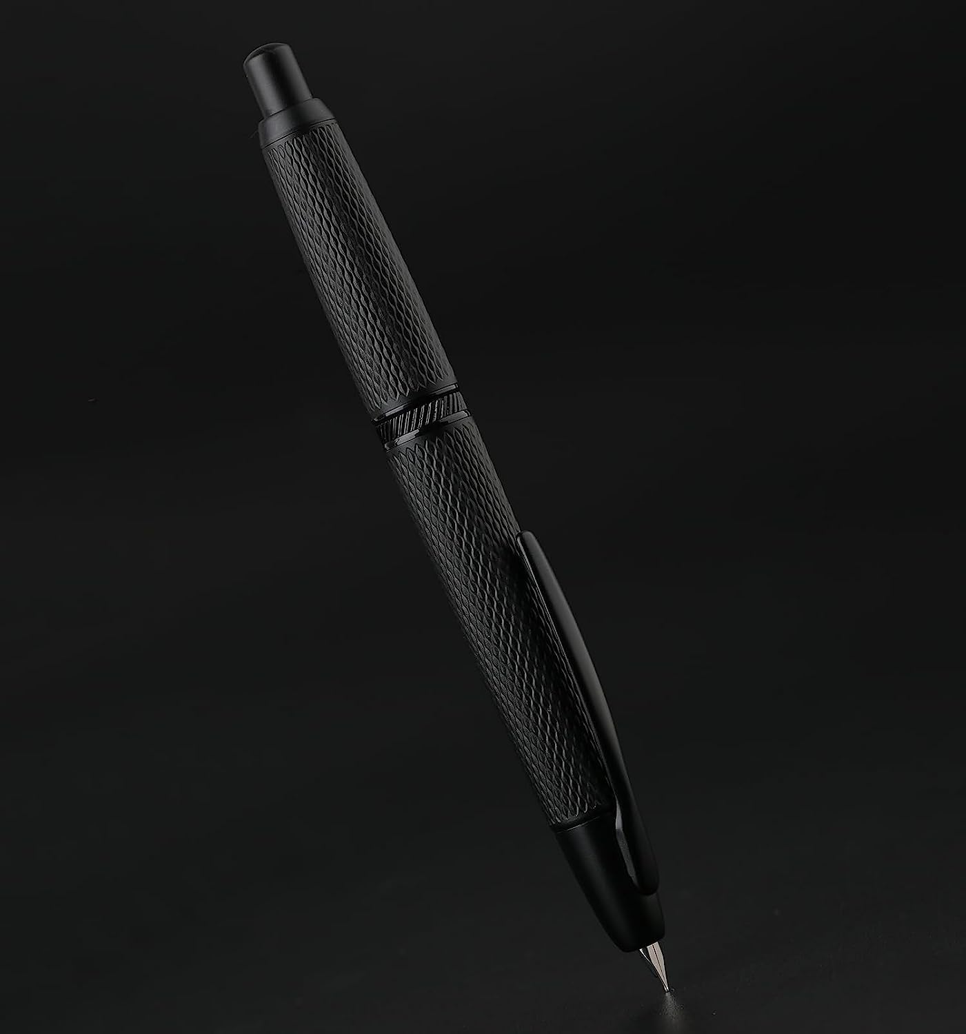 Moonman A1 Retractable Fountain Pen Extra Fine Nib with Box, Black Grid Press Pen with Converter for Writing (With Clip Version)