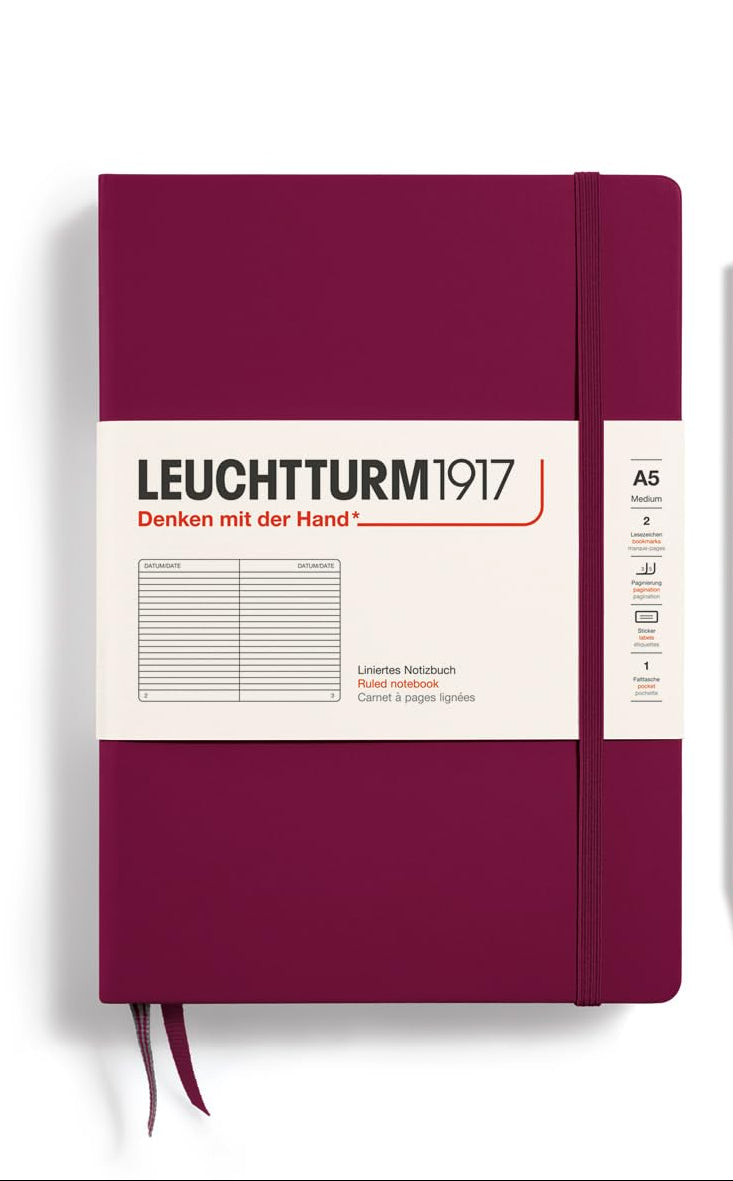 LEUCHTTURM1917 Hardcover Notebook Medium (A5), Ruled, 251 Pages - Port Red