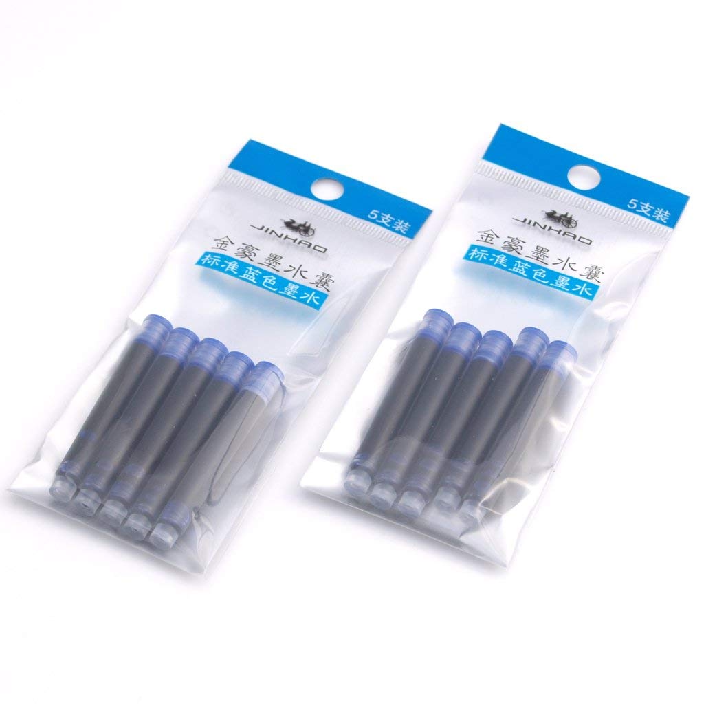 Jinhao Fountain Pen Ink Cartridges Refills – 2.6mm Bore Diameter, 75 Pcs (Blue) Disposable and Universal Ink Cartridges for School & Office Use, 15 Packets