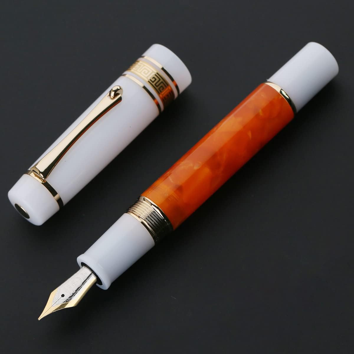 Moonman M400 Acrylic Writing Office Extra Fine Nib Fountain Pen Gold Clip(Dark Blue & White,0.38MM)