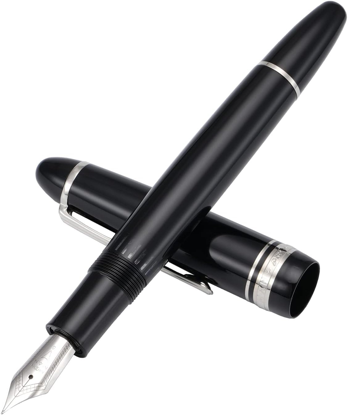 Moonman P136 Piston Fountain Pen Extra Fine Nib with Box, Resin Writing Set Black-Silver Clip