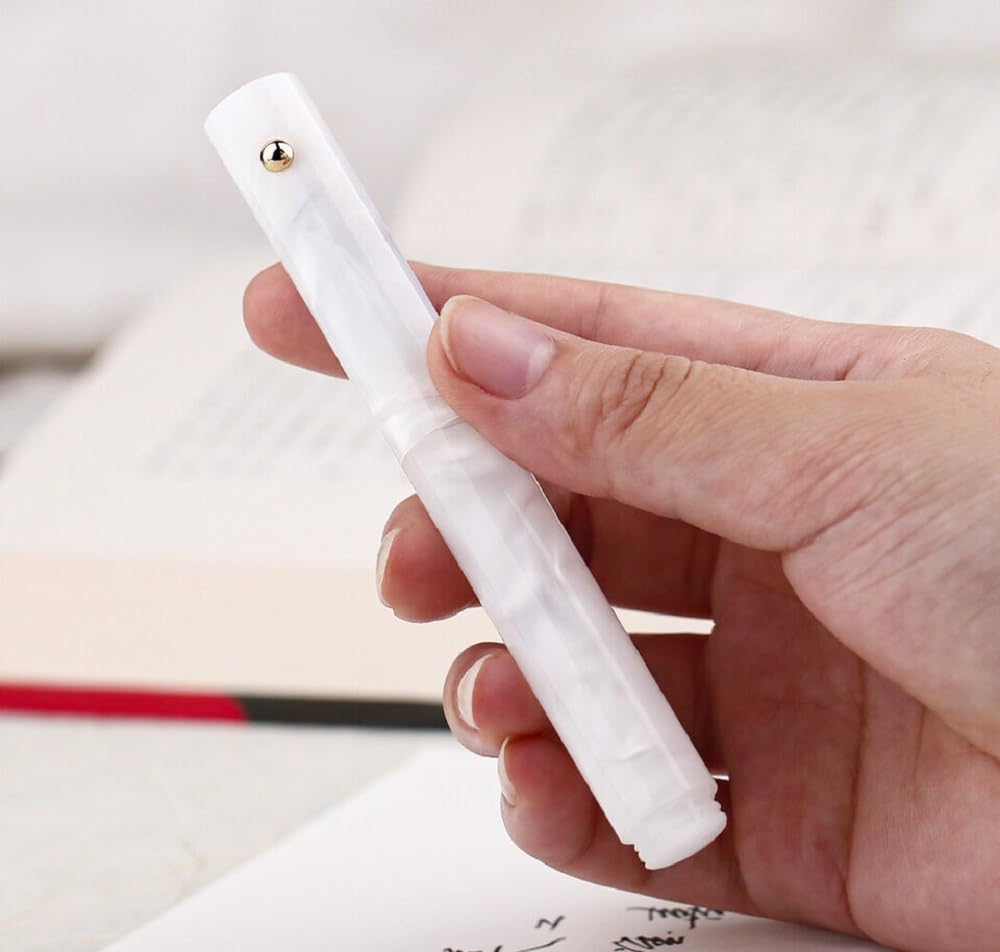 Moonman N8 Mini Fountain Pen – Extra Fine Bent Nib, Pearl White Resin, Pocket-Sized with Ink Converter