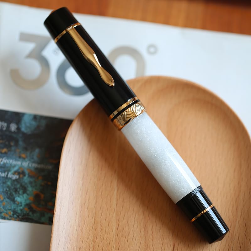 Moonman P139 Piston Fountain Pen – Size 6 Nib, Brass Piston System, Large Capacity Resin, Premium Writing Pen (Orange & Black)