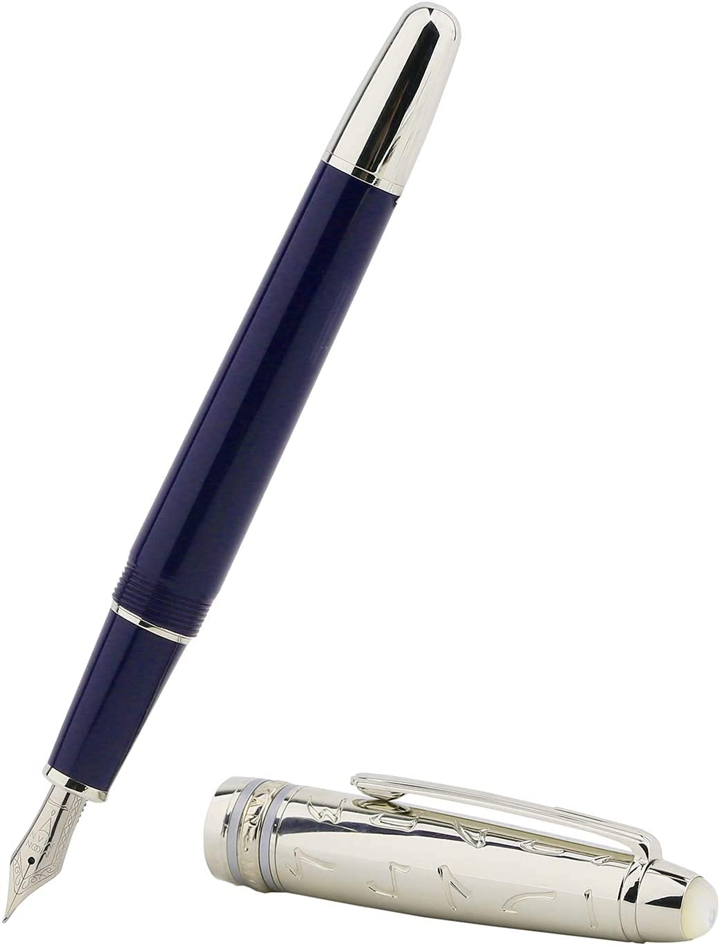 Moonman P135 Blue Resin Fountain Pen Small Extra Fine Nib, Beautiful Oracle Metal Pen Cap Pearl Top