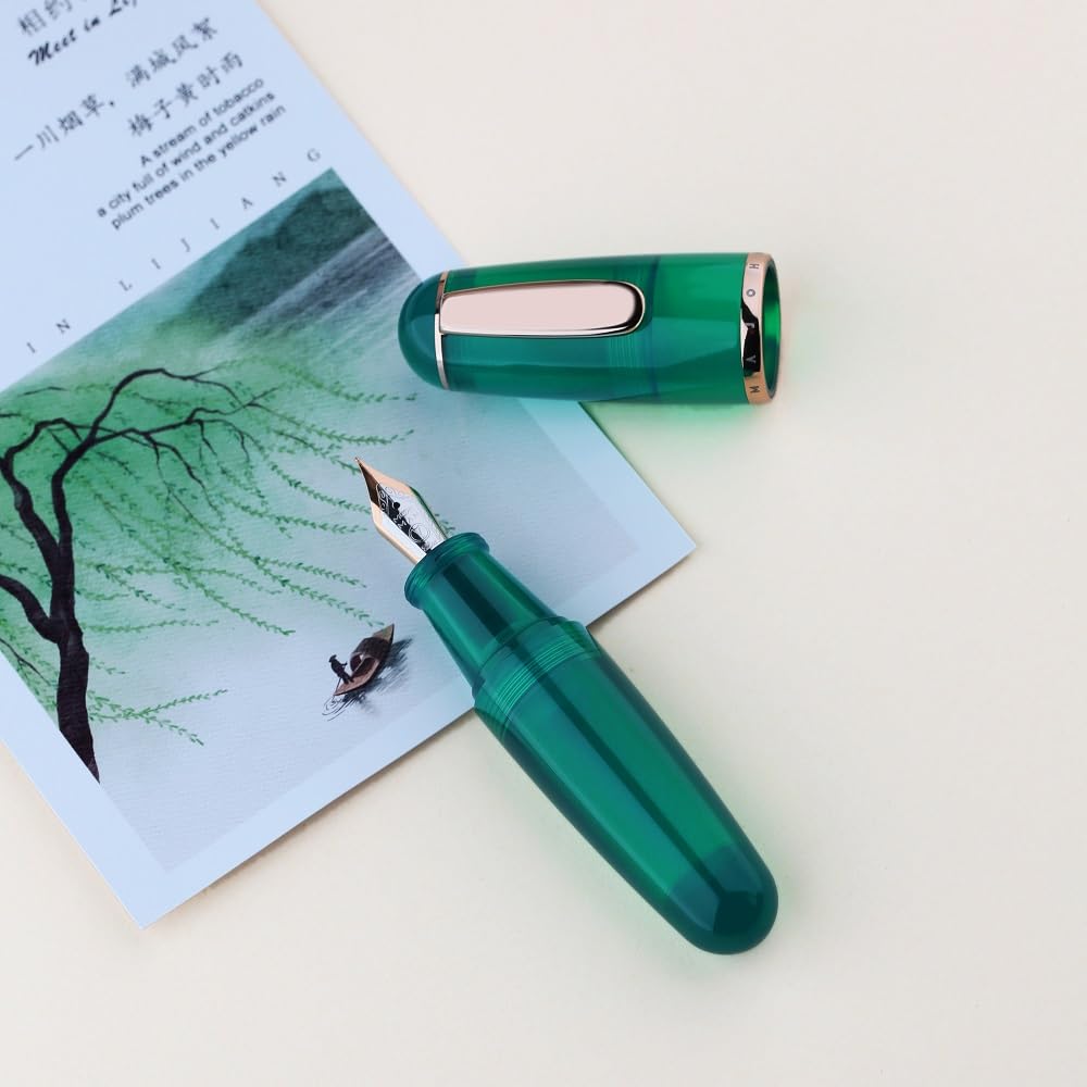 Moonman Q1 Mini Fountain Pen – Extra Fine Nib, Eyedropper Filling, Large Ink Capacity, Resin Pocket Pen (Transparent Green)