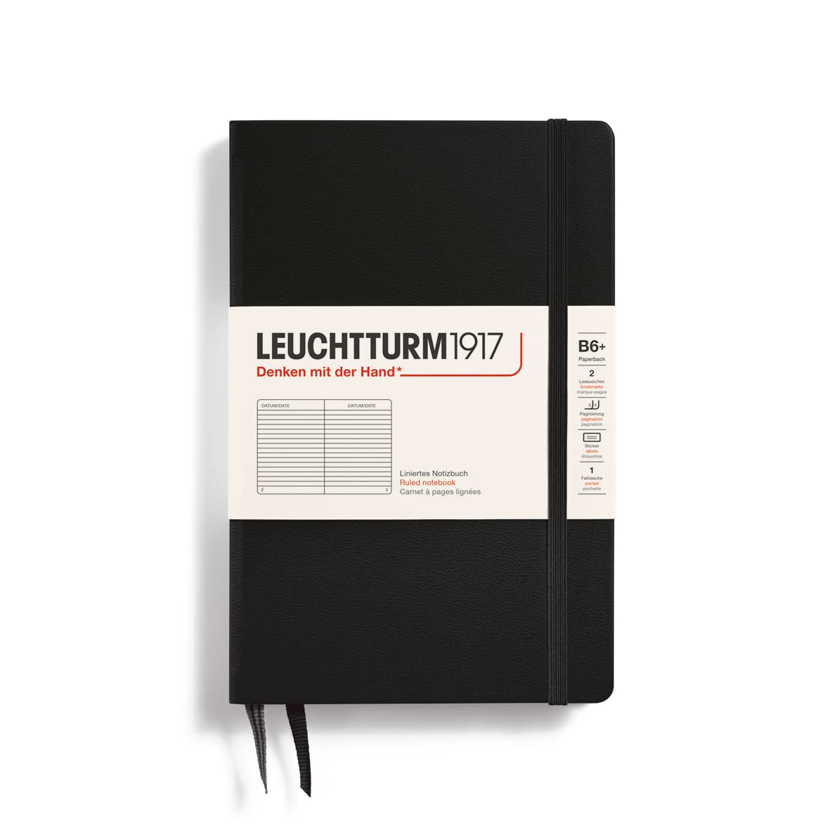 LEUCHTTURM1917 Hardcover Notebook B6+, Ruled, 219 Pages - Black