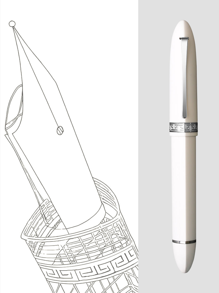 Moonman V60 Triangular Piston Fountain Pen – Ergonomic Fine Writing Instrument with Resin Body And Gift Box (White With Silver Trim & Clip)