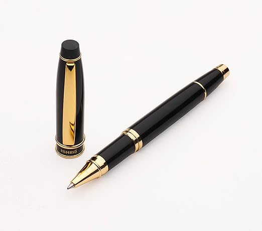 ISHRA Gold Trim Roller Ball Pen – Black Ink