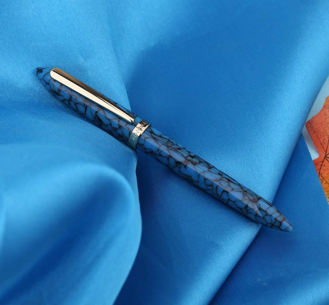 Moonman S1 Acrylic Celluloid Fountain Pen Fine Nib with Ink Refills Converter Gift Pen Set - Blue