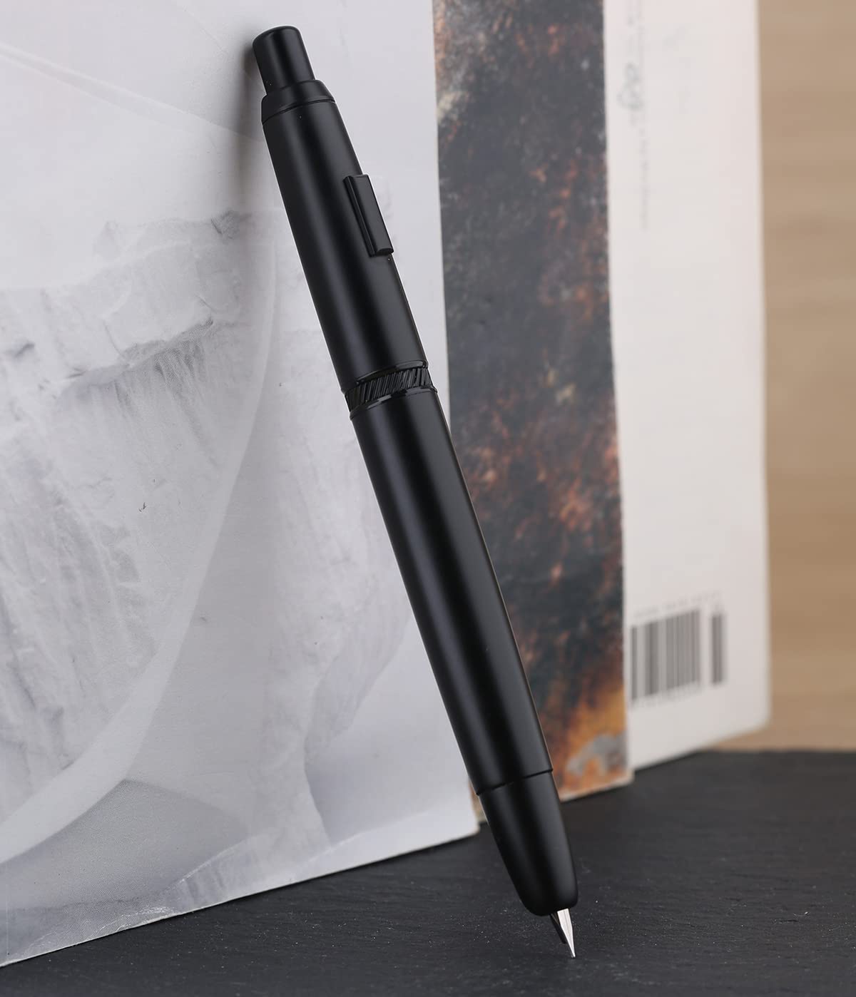 Moonman A1 Press Fountain Pen,Retractable Extra Fine Nib Metal Matte Black Ink Pen With Converter For Writing (No Clip Version)
