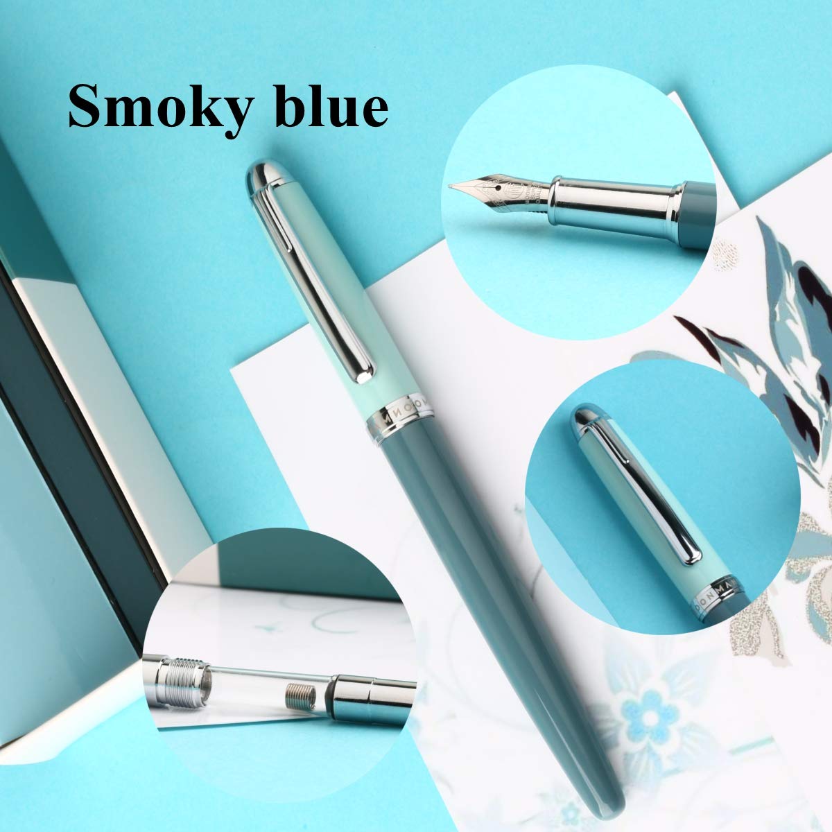 Moonman Youth Fountain Pen F 0.5mm Nib Metal Writing Pens Gift Office Business Writing Set Stationery Supply (Blue)