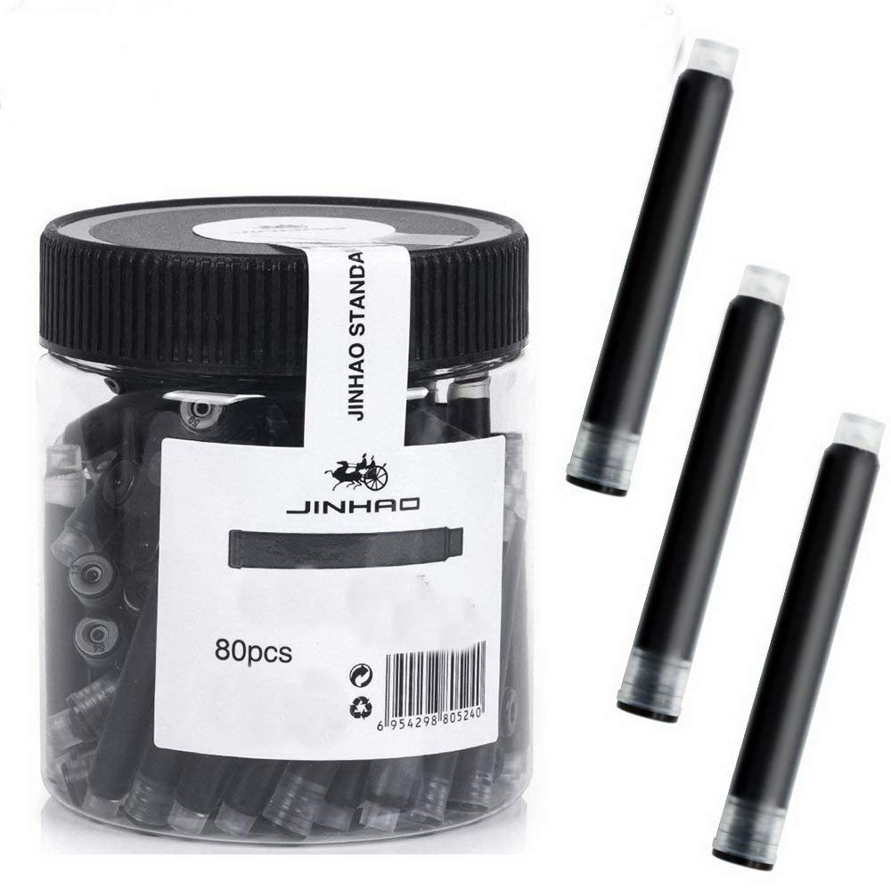 Jinhao Standard Fountain Pen Ink Cartridges Refills – 80 Pcs (Black) Bottled, Smooth Flow, Long-Lasting Writing, Ideal for Jinhao & Baoer Pens