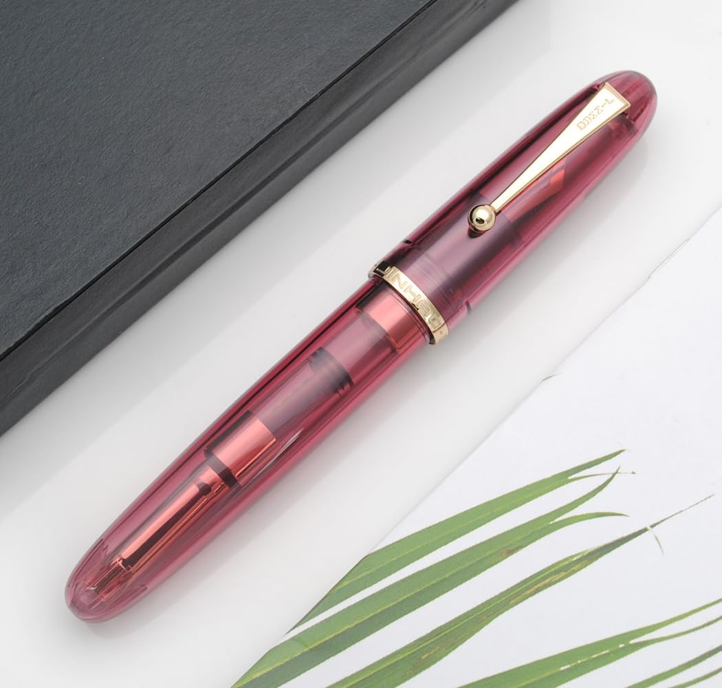 Jinhao 9019 Fountain Pen – 0.38mm Extra Fine Nib, Large Ink Converter, Gold Trim And Clip, Transparent Clear Design, Smooth Writing Pen (Transparent Pink)