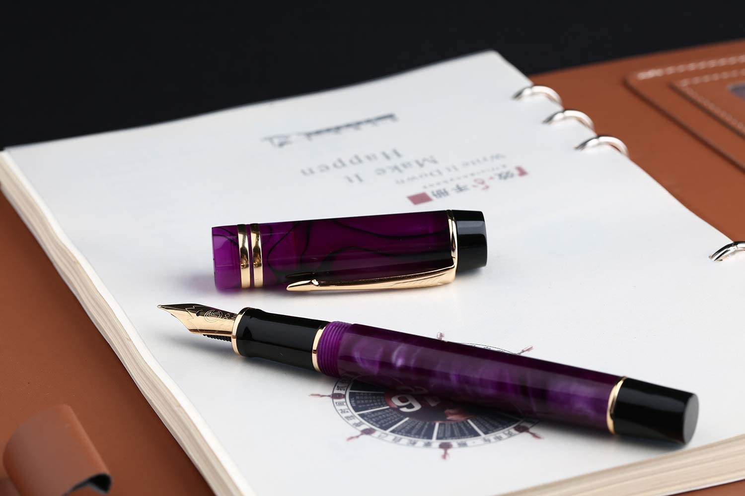 Moonman M600S Fountain Pen, Violet Purple Celluloid, Iridium Gold-Plated Fine Nib, Arrow Clip