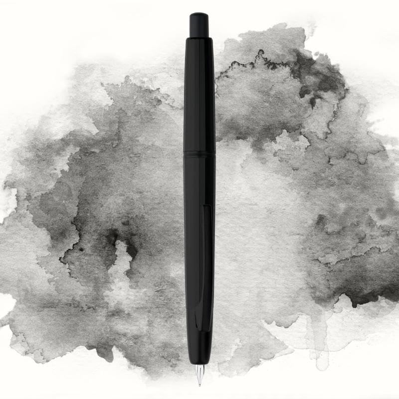 Moonman A2 Retractable Fountain Pen Extra Fine Nib with Box, Press Black Resin Ink Pen with Converter Writing Set (Black Clip Version)
