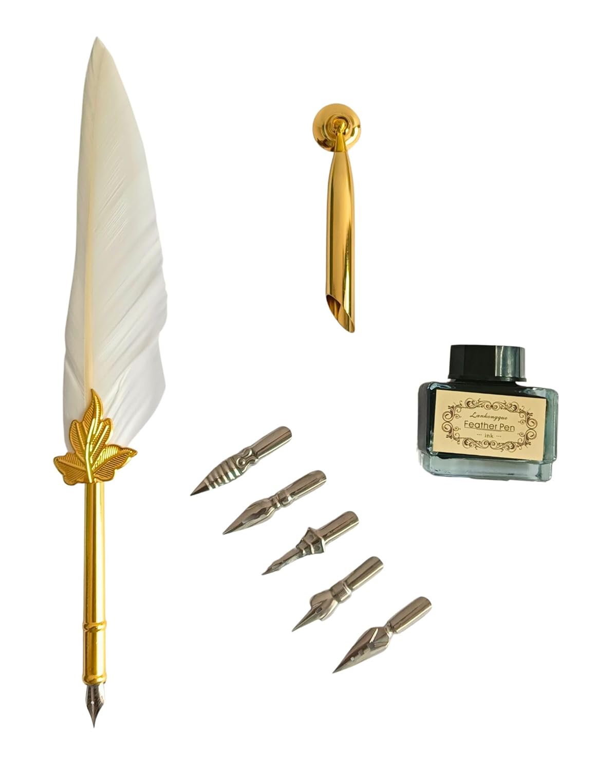 Feather Quill Pen and Ink Set – Antique Calligraphy Dip Pen with 5 Extra Nibs, Vintage Writing & Calligraphy Set