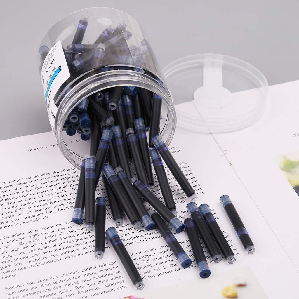 Jinhao Ink Cartridges Refills, Disposable and Universal – 3.4mm Bore Diameter 100Pcs Ink Cartridges Jar for School, Student, and Office (Blue)