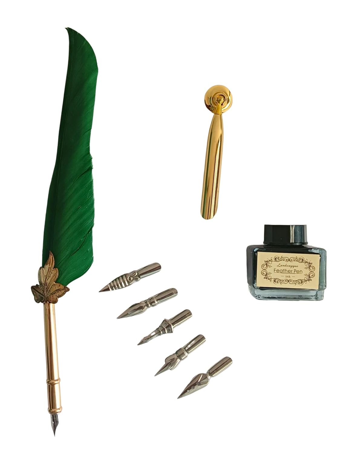 Feather Quill Pen and Ink Set – Antique Calligraphy Dip Pen with 5 Extra Nibs, Vintage Writing & Calligraphy Set