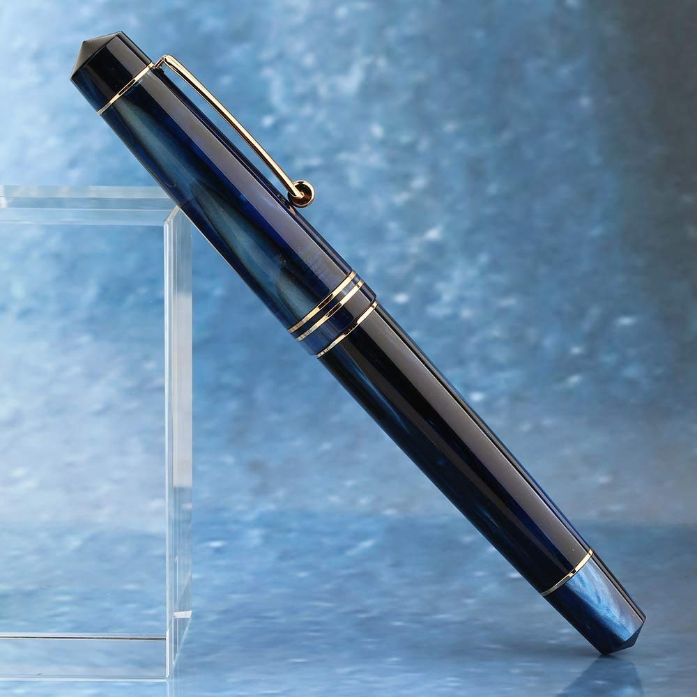 Moonman M800 Blue Acrylic Fountain Pen, Germany Bock Fine Nib with Converter and Pen Case Set