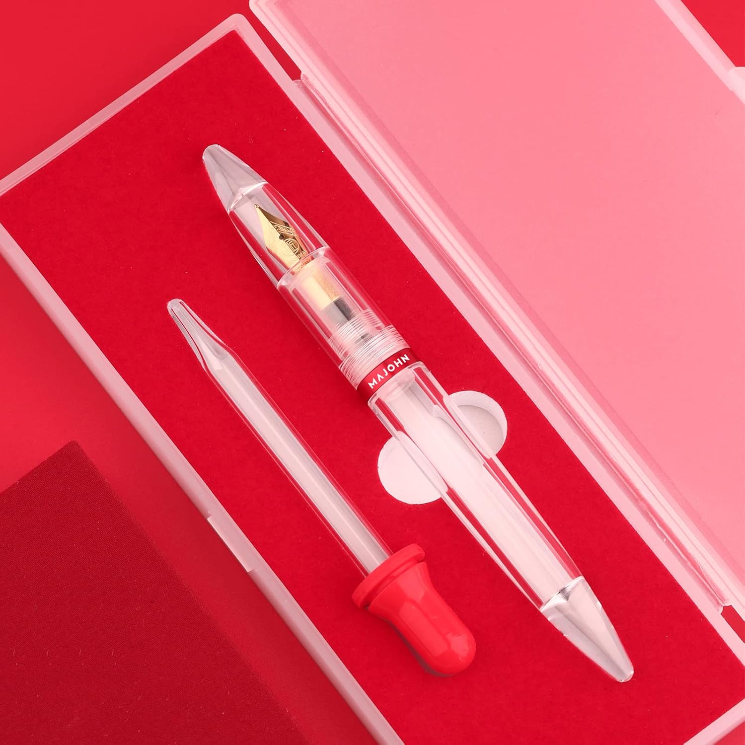 Moonman M2 Fountain Pen, 0.38 MM Extra Fine NIb Clear Transparent Acrylic, Eye Dropper Filling, Writing Calligraphy Pen Gift Set