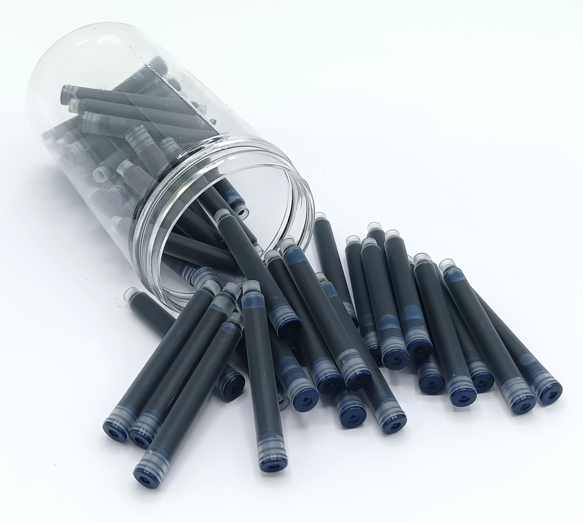 Jinhao Ink Cartridges Refills, Disposable and Universal – 3.4mm Bore Diameter 50Pcs Ink Cartridges Jar for School, Student, and Office (Blue Black)