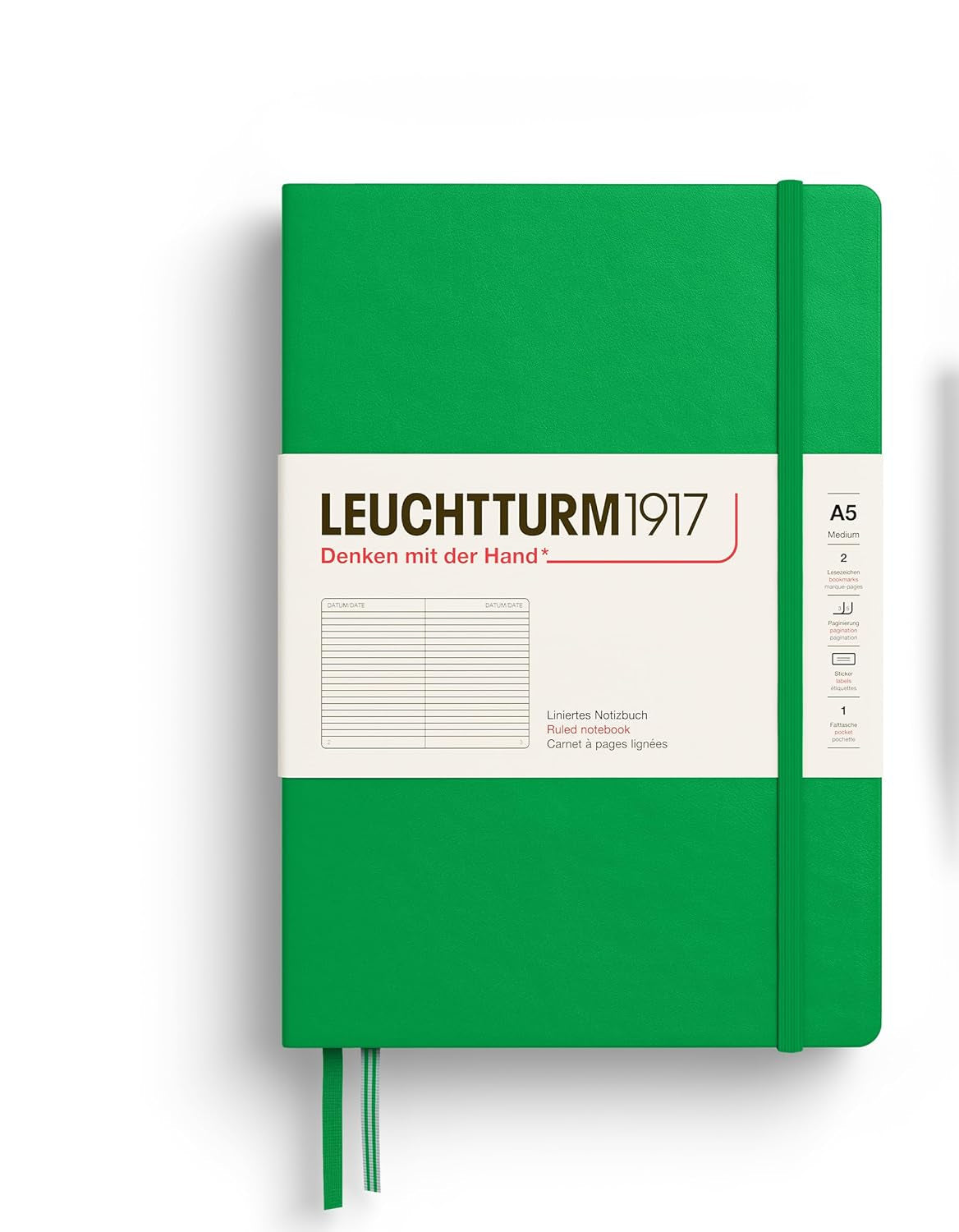 LEUCHTTURM1917 Hardcover Notebook Medium (A5), Ruled, 251 Pages - Spring Leaf