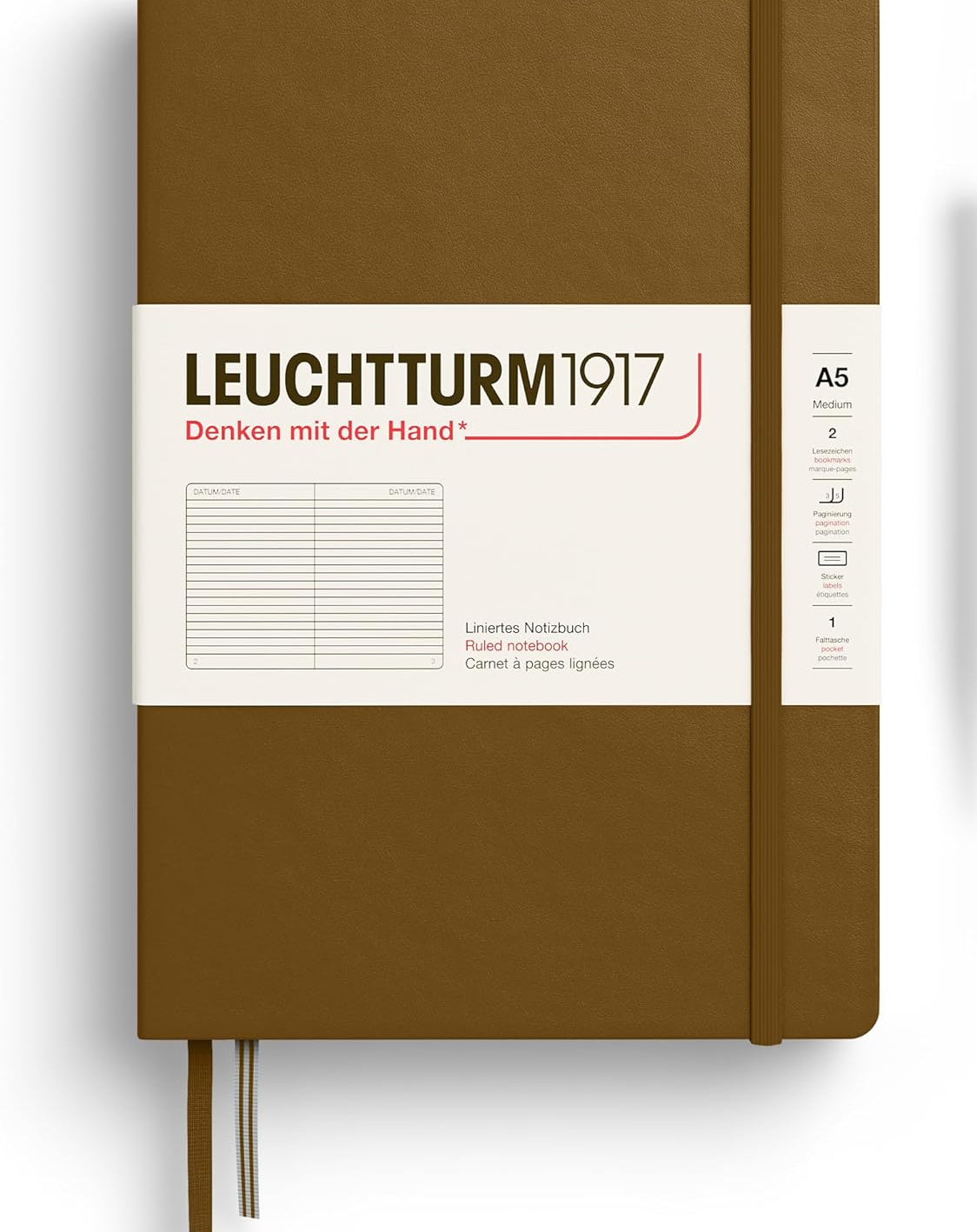 LEUCHTTURM1917 Hardcover Notebook Medium (A5), Ruled, 251 Pages - Spice Brown
