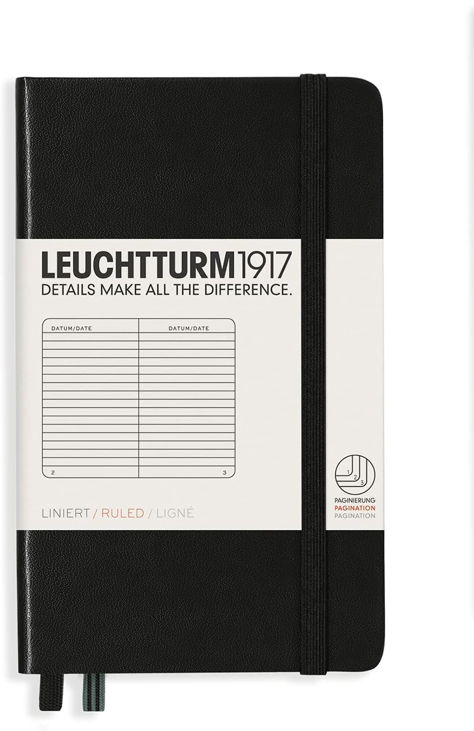 LEUCHTTURM1917 Hardcover Notebook Pocket (A6), Ruled, 187 Pages - Black
