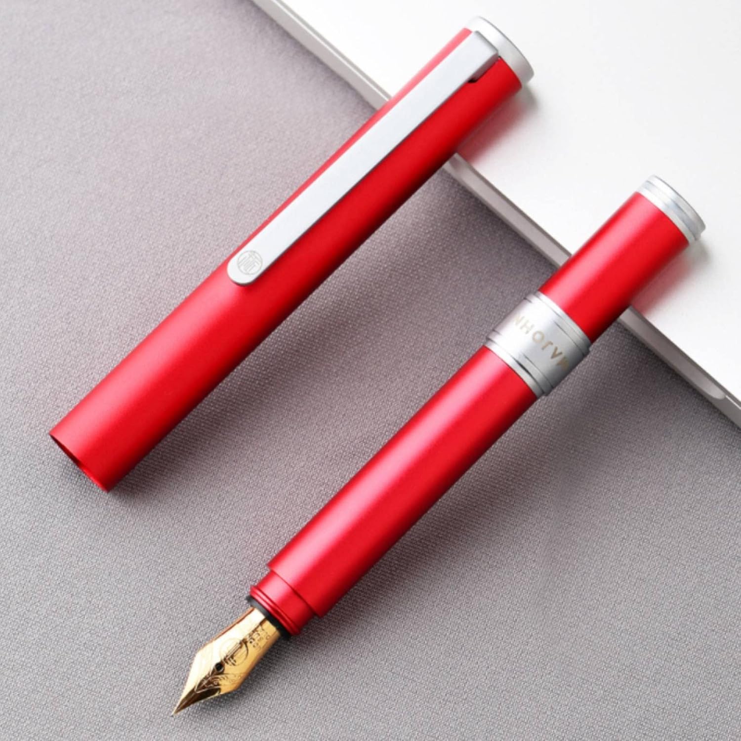 Moonman N1 Mini Fountain Pen Fine Nib, 0.5MM Red Aluminum Pocket Short Travel Pen with Ink Converter