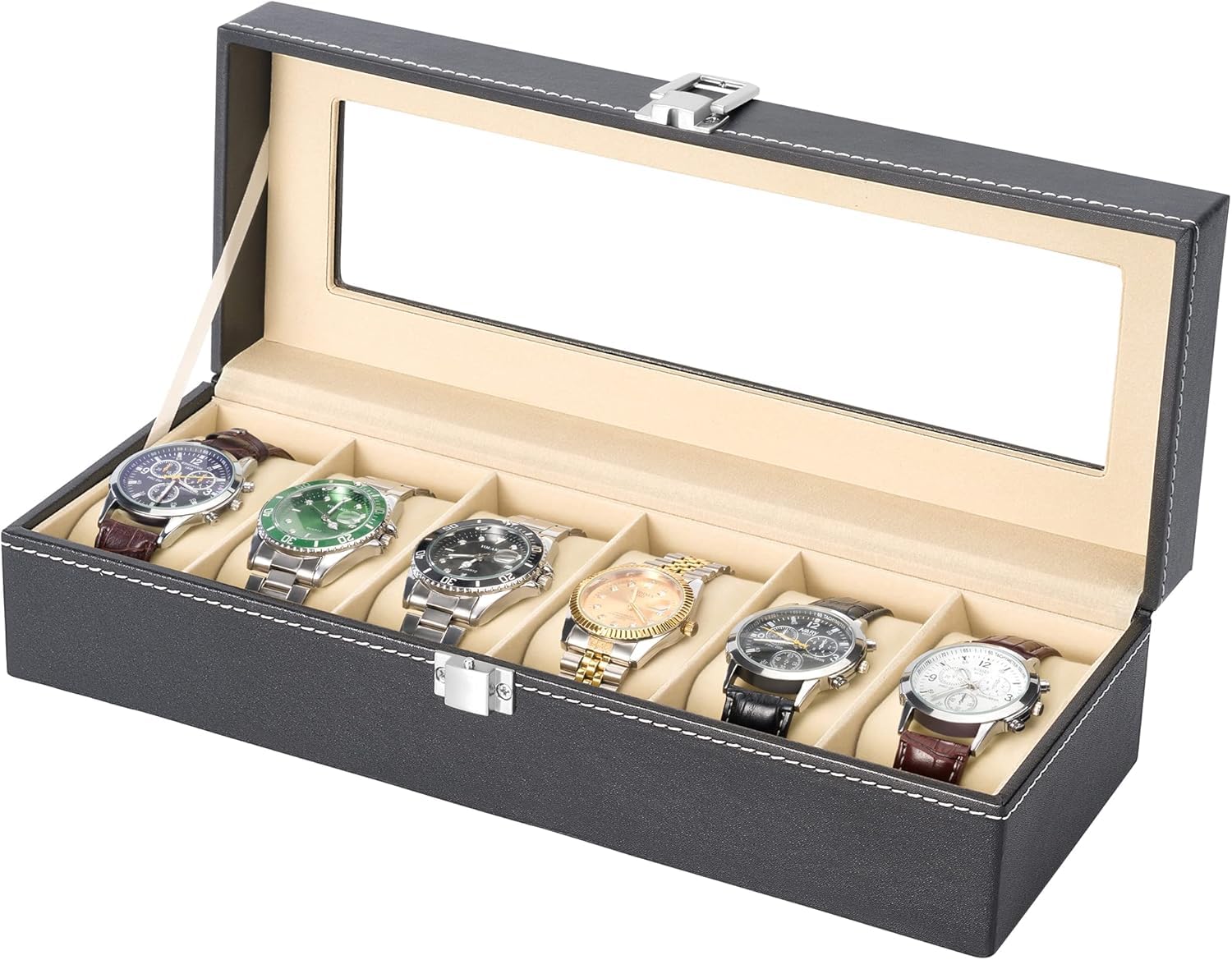 Watch Box – 3 Or 6 Slot Luxury Watch Storage Case with Glass Lid & Removable Watch Pillows
