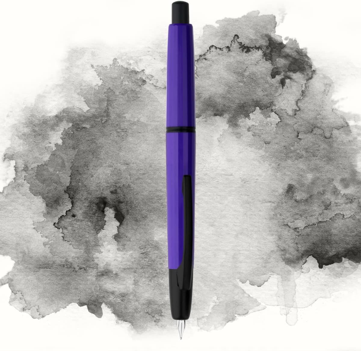 Moonman A2 Press Fountain Pen – Extra Fine Nib, Retractable Purple Resin with Black Clip, Writing Set with Converter