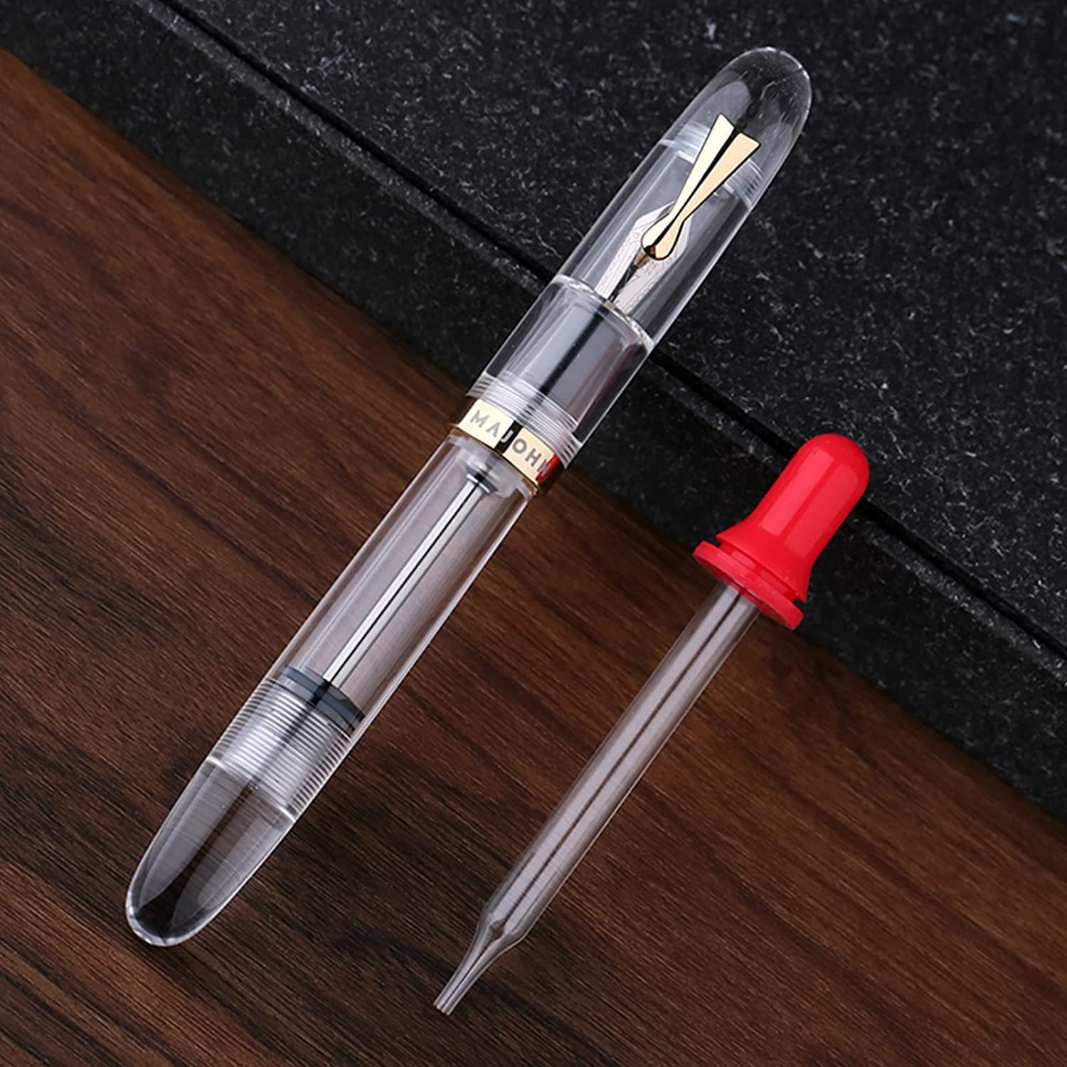Moonman C4 Eyedropper Fountain Pen Extra Fine Nib, Transparent Acrylic Big Size Writing Pens for Office Business with Box (Extra Fine)