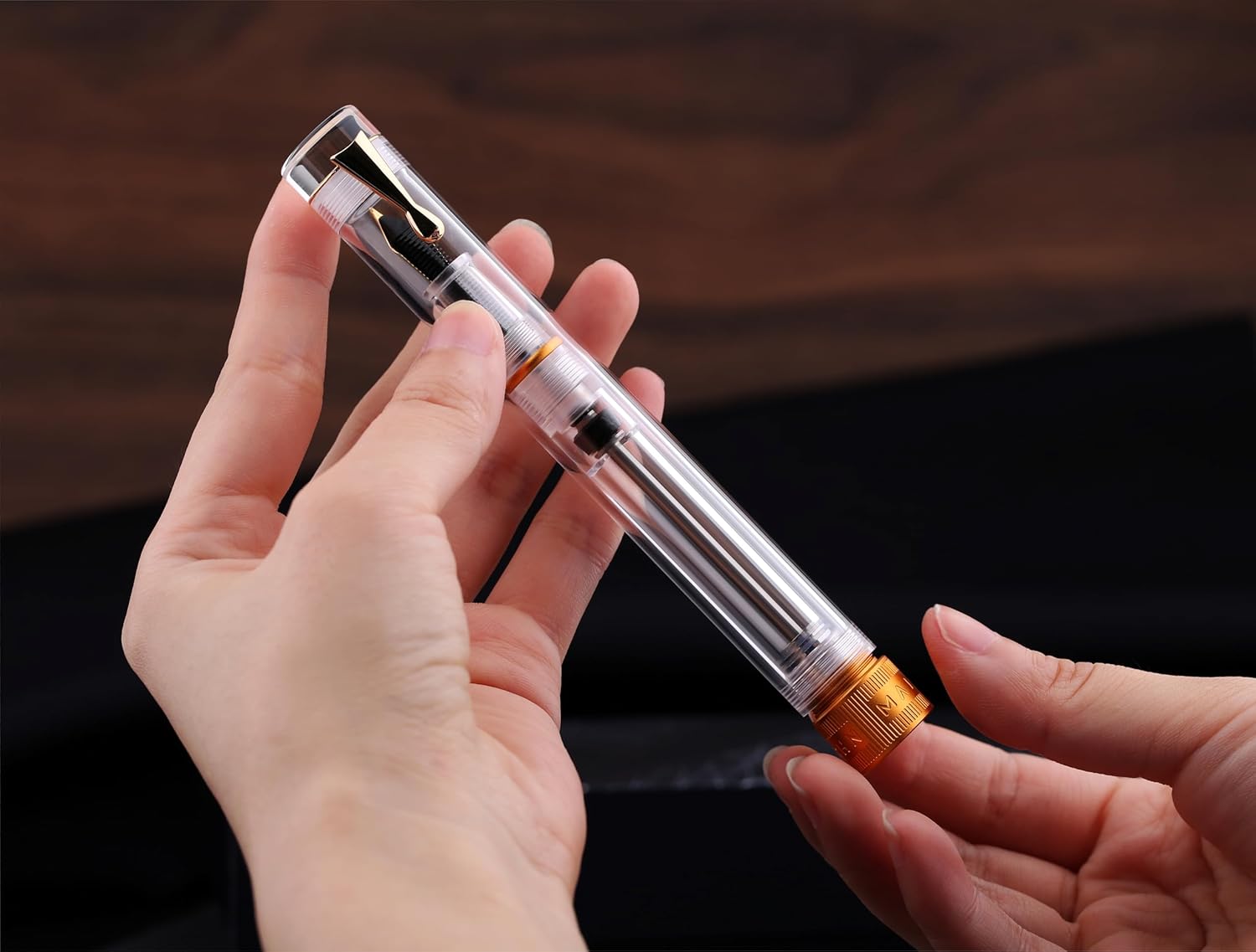 Moonman V1 Vacuum Filling Fountain Pen Fine Nib,(Golden Clip)