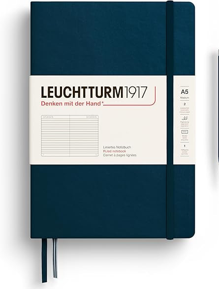 LEUCHTTURM1917 Hardcover Notebook Medium (A5), Ruled, 251 Pages - Deep Sea