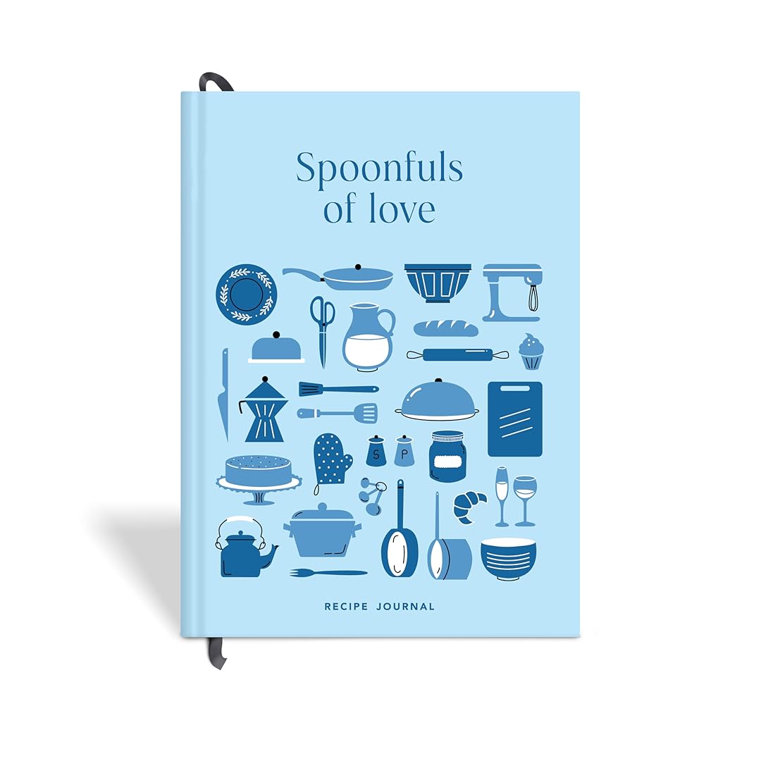 7mm Between the Lines | Recipe Journal | A5 Size | 4 Sticker Sheets | Hardbound and Laminated | Spoonfuls of Love | Blue