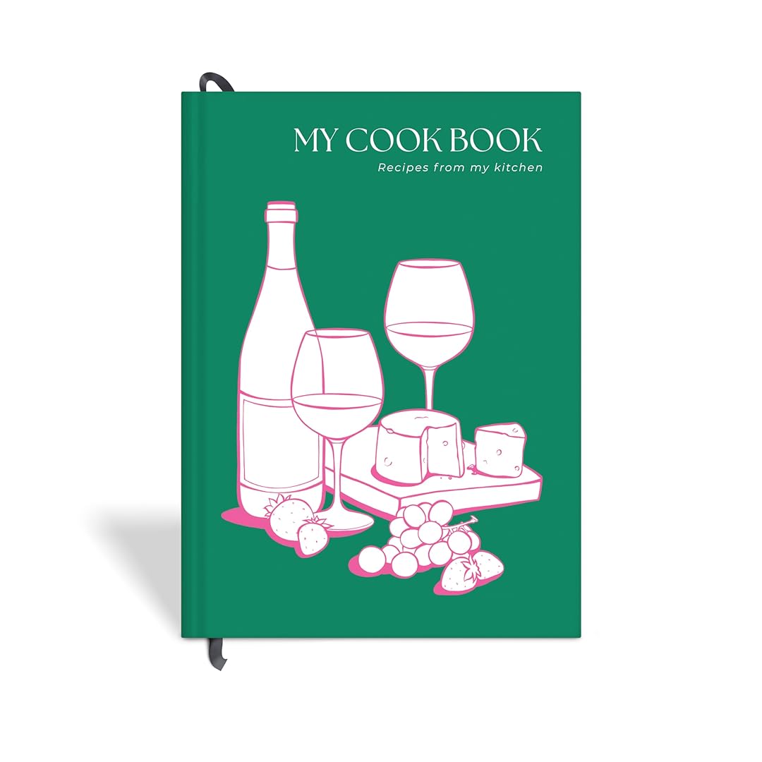 7mm Recipe Journal | Cheese and Wine | A5 Size | 4 Sticker sheets | Hardbound and Laminated | Dark Green