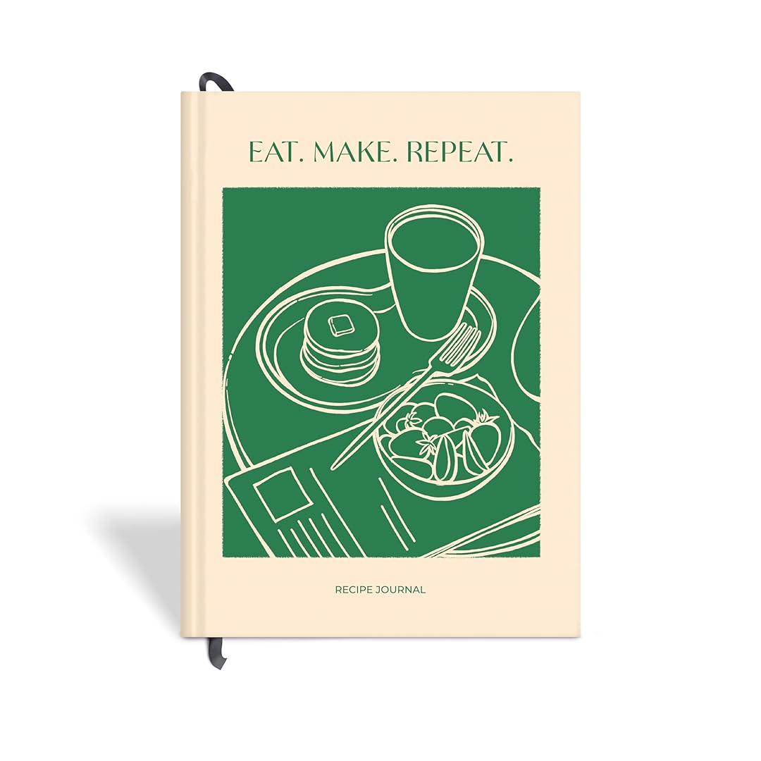 7mm | Recipe Journal | A5 | Hardbound | Laminated | Eat Make Repeat | Beige