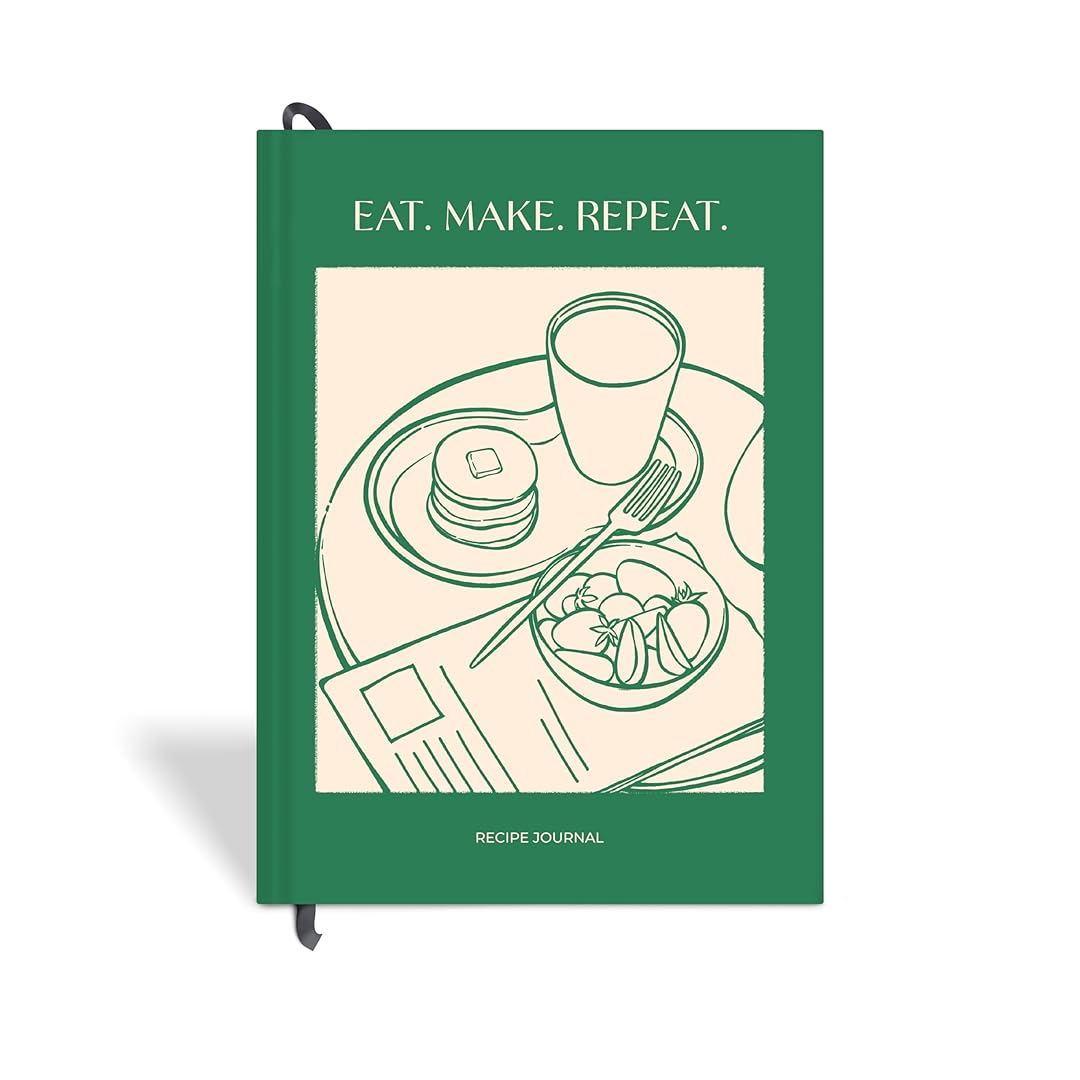 7mm | Recipe Journal | A5 | Hardbound | Laminated | Eat Make Repeat | Dark Green