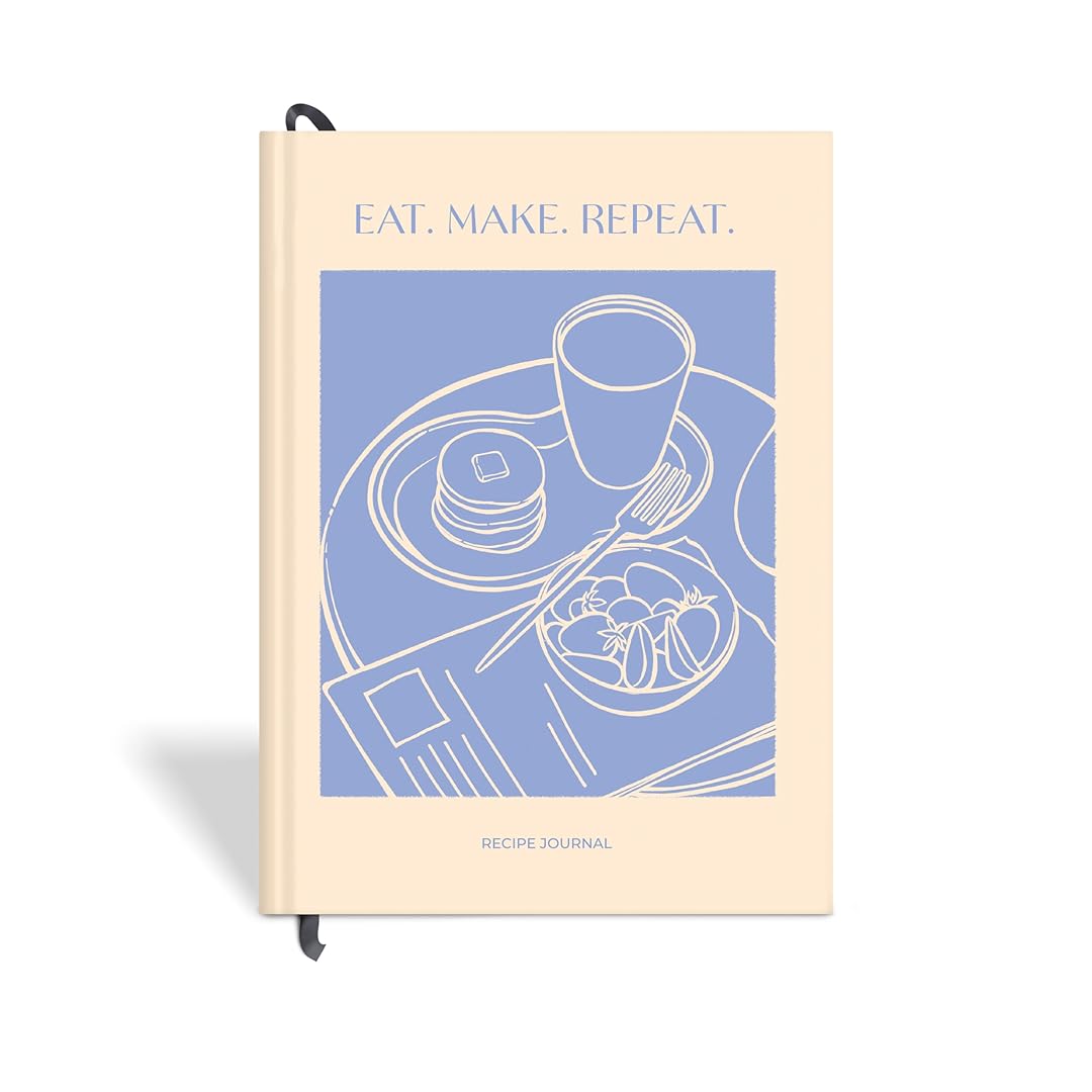 7mm | Recipe Journal | A5 | Hardbound | Laminated | Eat Make Repeat | Light Blue