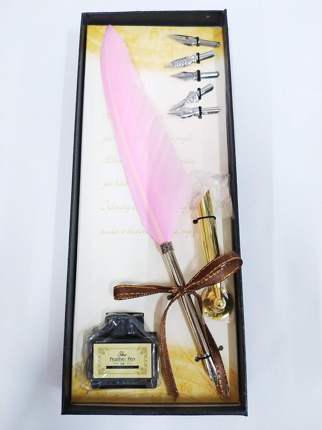 Calligraphy Feather Dip Quill Pen Writing Ink Set – Antique Feather Pen with 5 Nibs, Ink Bottle & Pen Holder – Elegant Stationery Gift Box (Green / Violet / Black)