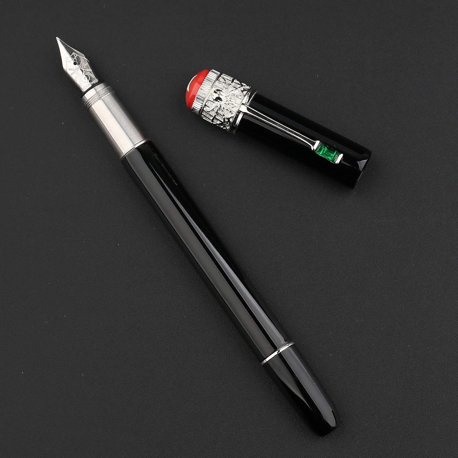 Moonman F9S Piston Fountain Pen Spider Pen Cap with Box, Black Metal Resin Writing Pen
