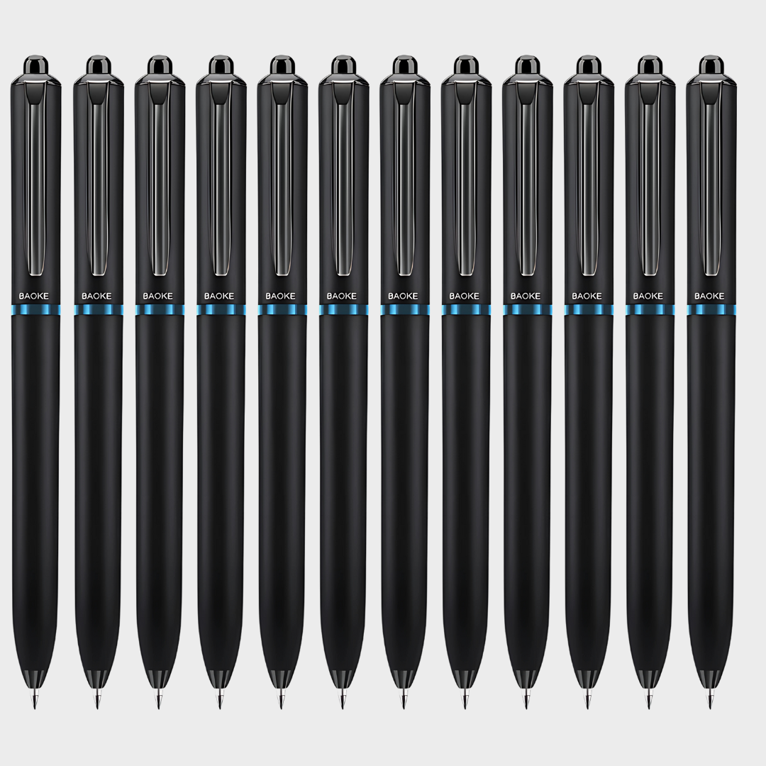 Baoke | Rollerball Pen | 0.5mm | Black Ink | Black Barrel with Shiny Blue | BK124