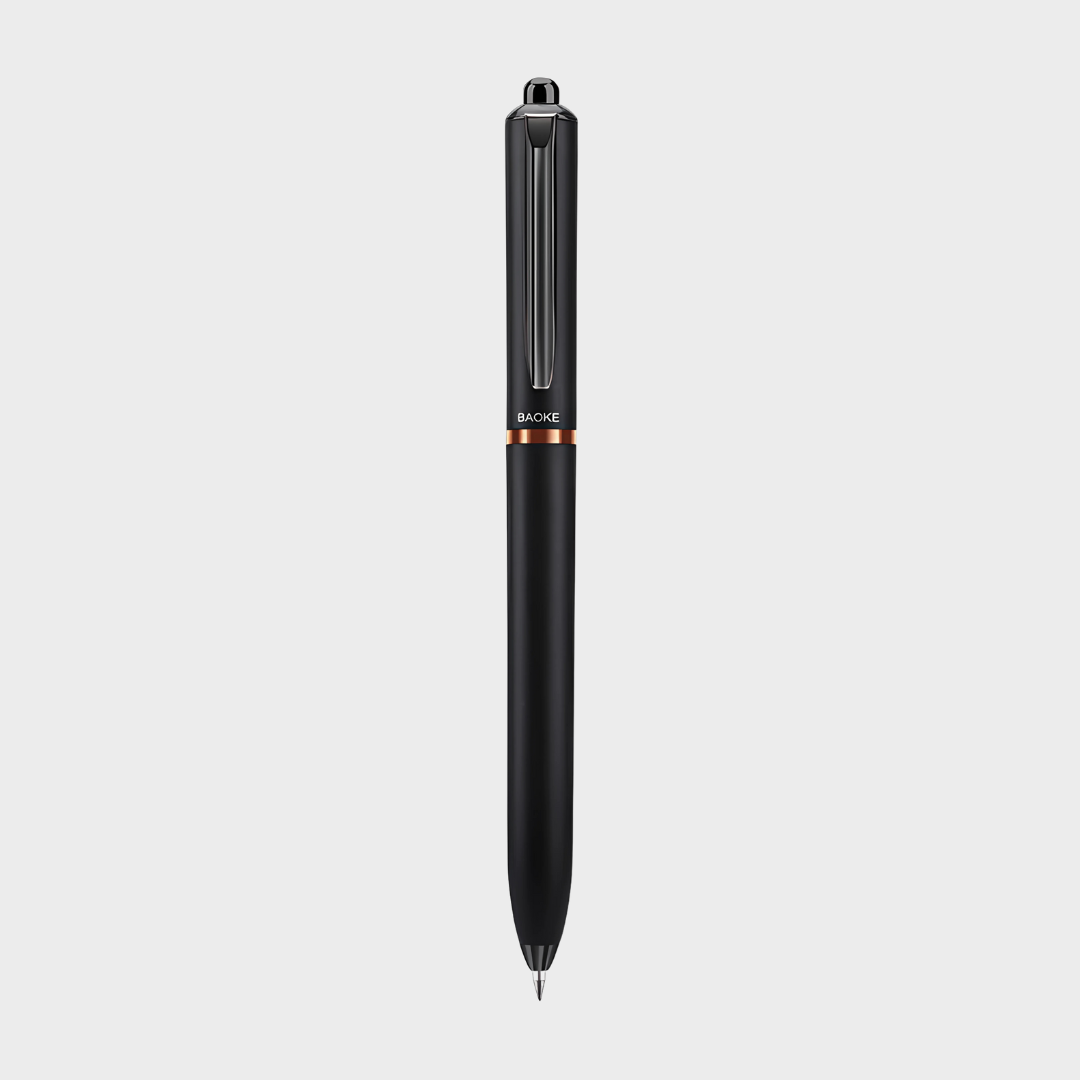 Baoke | Rollerball Pen | 0.5mm | Black Ink | Black Barrel with Shiny Gold | BK124