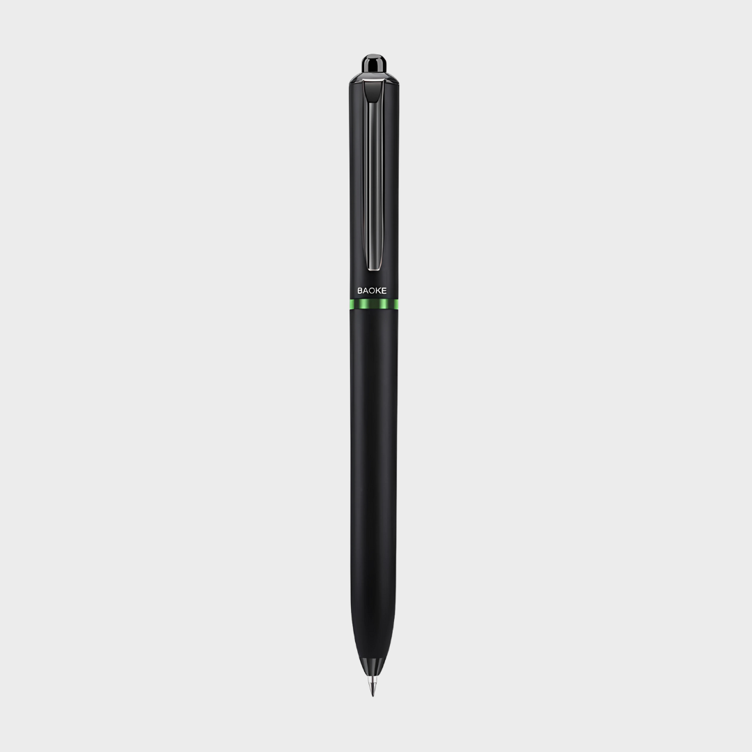 Baoke | Rollerball Pen | 0.5mm | Black Ink | Black Barrel with Shiny Green | BK124