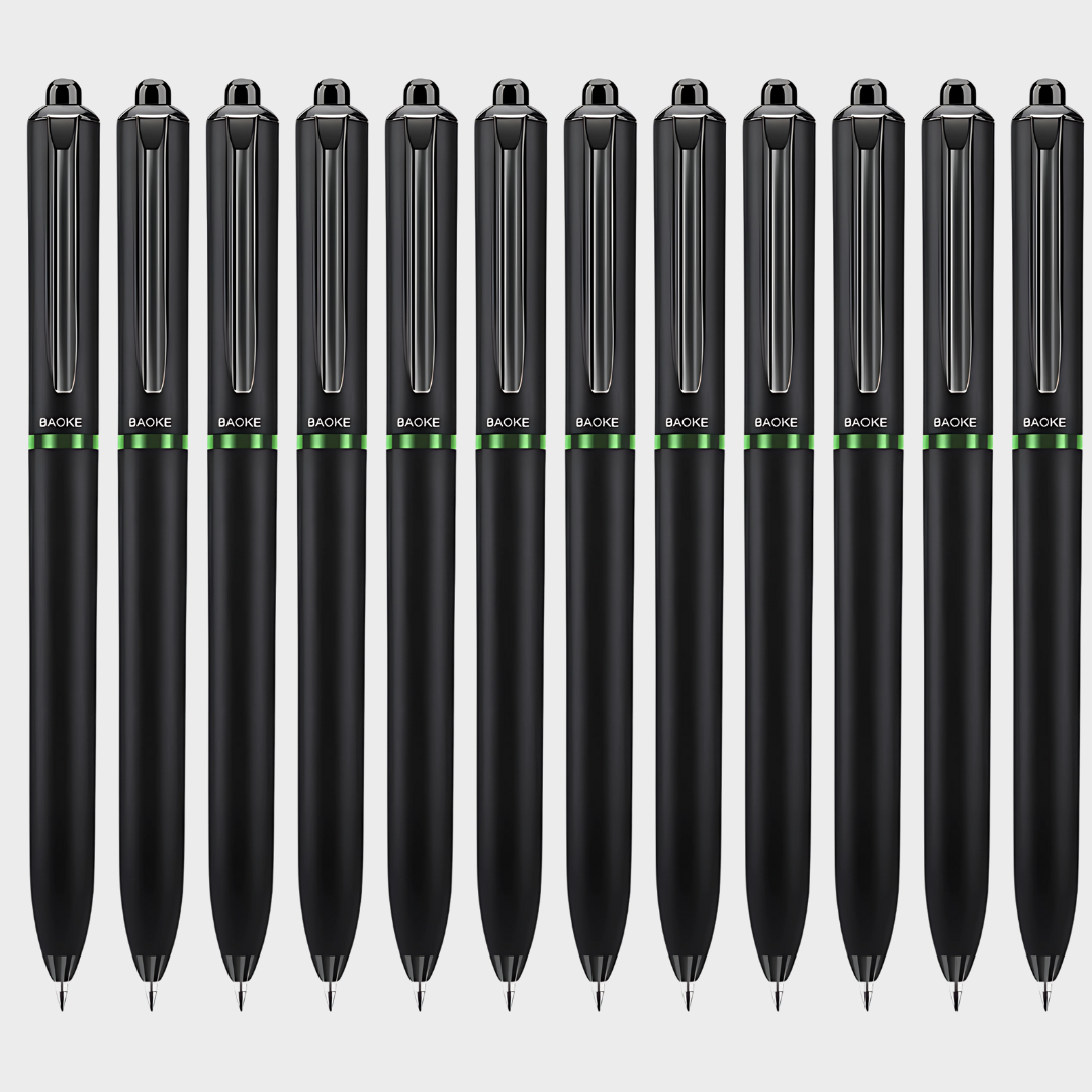 Baoke | Rollerball Pen | 0.5mm | Black Ink | Black Barrel with Shiny Green | BK124