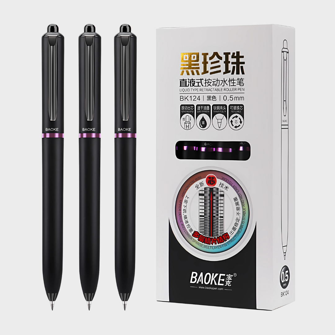 Baoke | Rollerball Pen | 0.5mm | Black Ink | Black Barrel with Shiny Purple | BK124