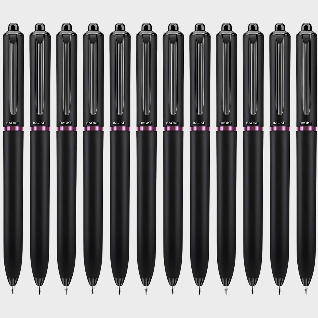 Baoke | Rollerball Pen | 0.5mm | Black Ink | Black Barrel with Shiny Purple | BK124