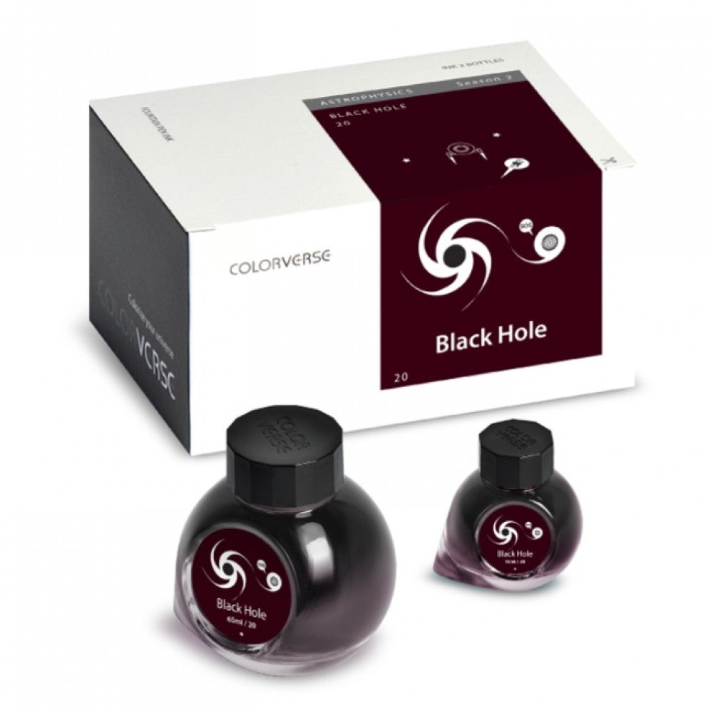 Colorverse | Astrophysics Series | Season 2 | Fountain Pen Ink | Black Hole | Black | 65ml and 15ml | 2 Bottle Set - penpencilink