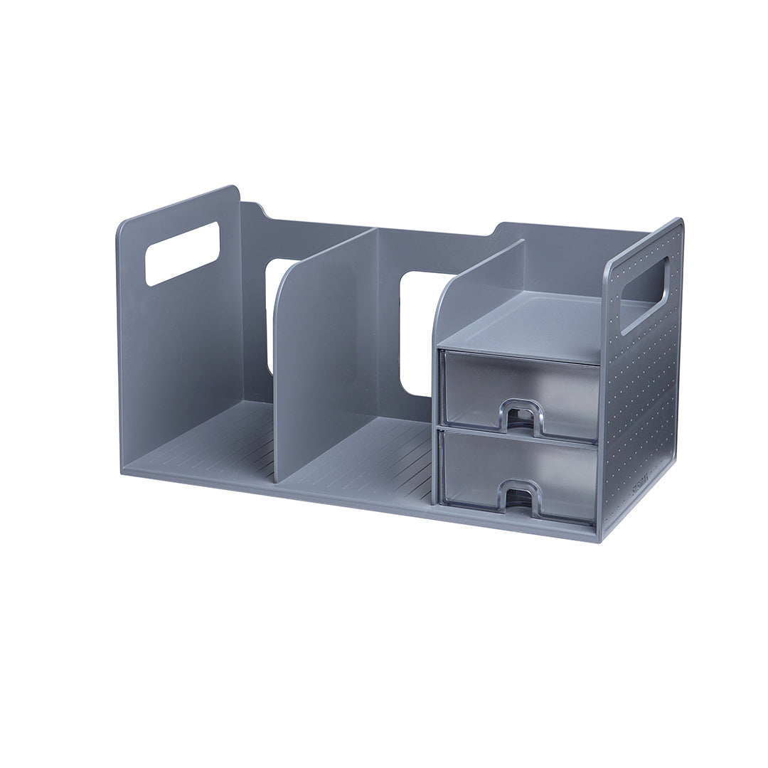 Sysmax 2 Bookshelf Book Rack with 2 Drawers - Grey