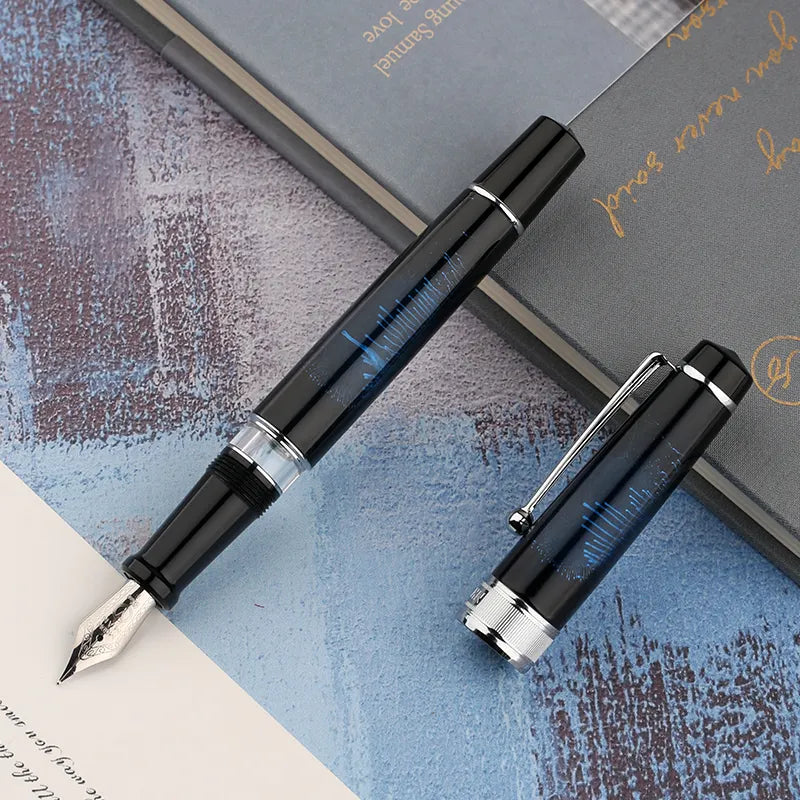 Moonman T5 Piston Fountain Pen – Blue Fireworks, Large Ink Capacity, Resin Body, Fine/Medium/Extra Fine Nib, Gift Box Included